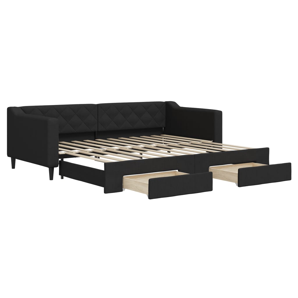 Fekete kihúzható szövet heverő fiókokkal 90 x 200 cm 2