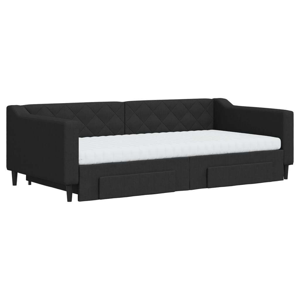 Fekete kihúzható szövet heverő fiókokkal 100 x 200 cm 3