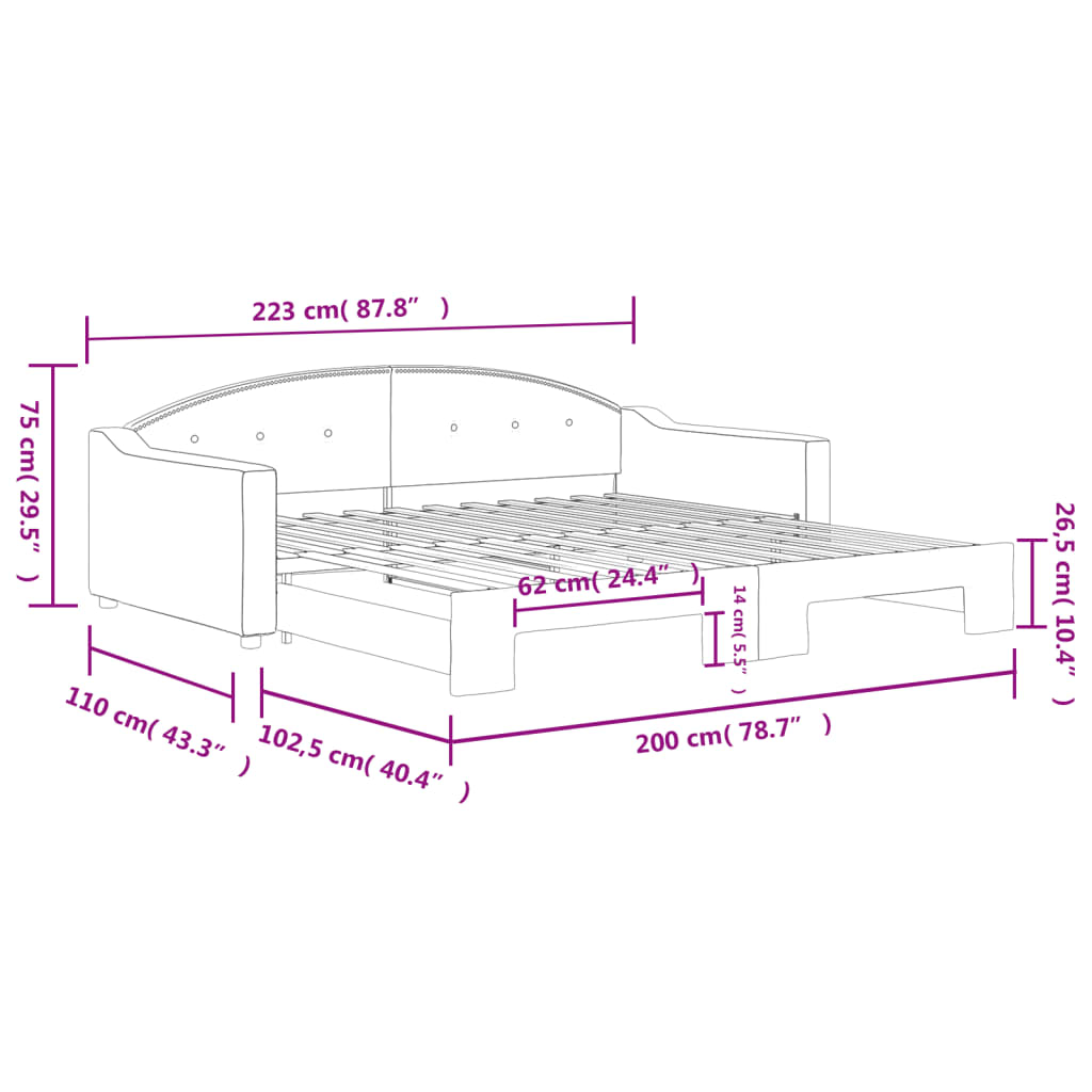 Fekete kihúzható szövet heverő 100 x 200 cm 11