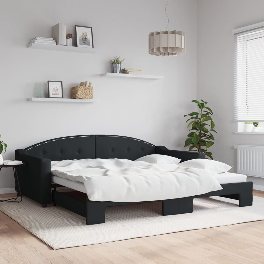 Fekete kihúzható szövet heverő 100 x 200 cm