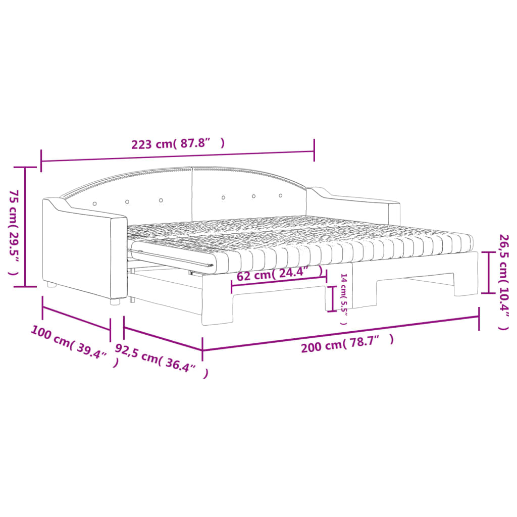 Sötétszürke kihúzható szövet heverő matraccal 90 x 200 cm 12