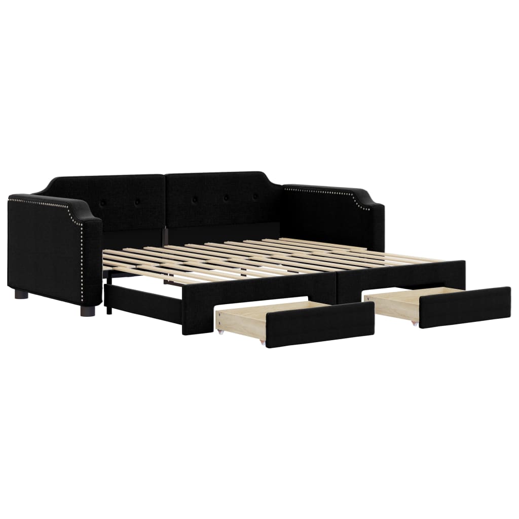 Fekete kihúzható szövet heverő fiókokkal 80 x 200 cm 2