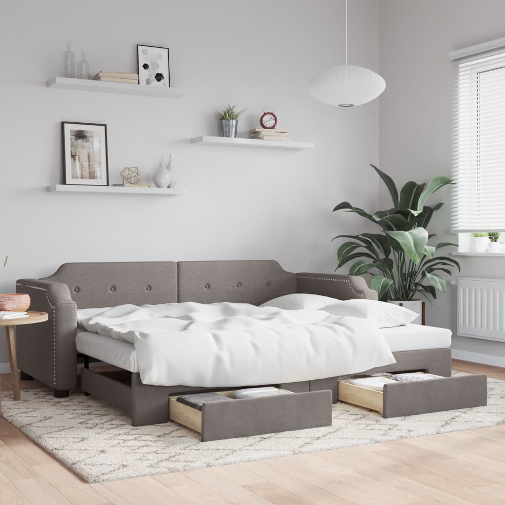 Tópszínű kihúzható szövet heverő fiókkal 100 x 200 cm