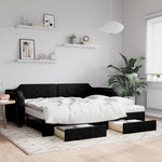 Fekete kihúzható szövet heverő fiókokkal 90 x 200 cm