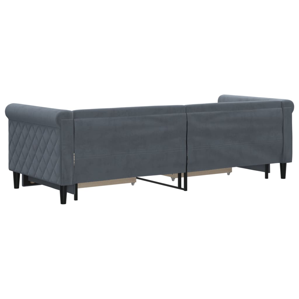 Sötétszürke kihúzható bársony heverő fiókkal 80 x 200 cm 5