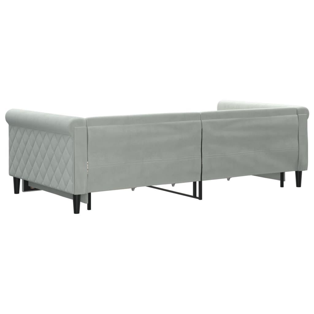 Világosszürke kihúzható bársony heverő fiókkal 100 x 200 cm 5