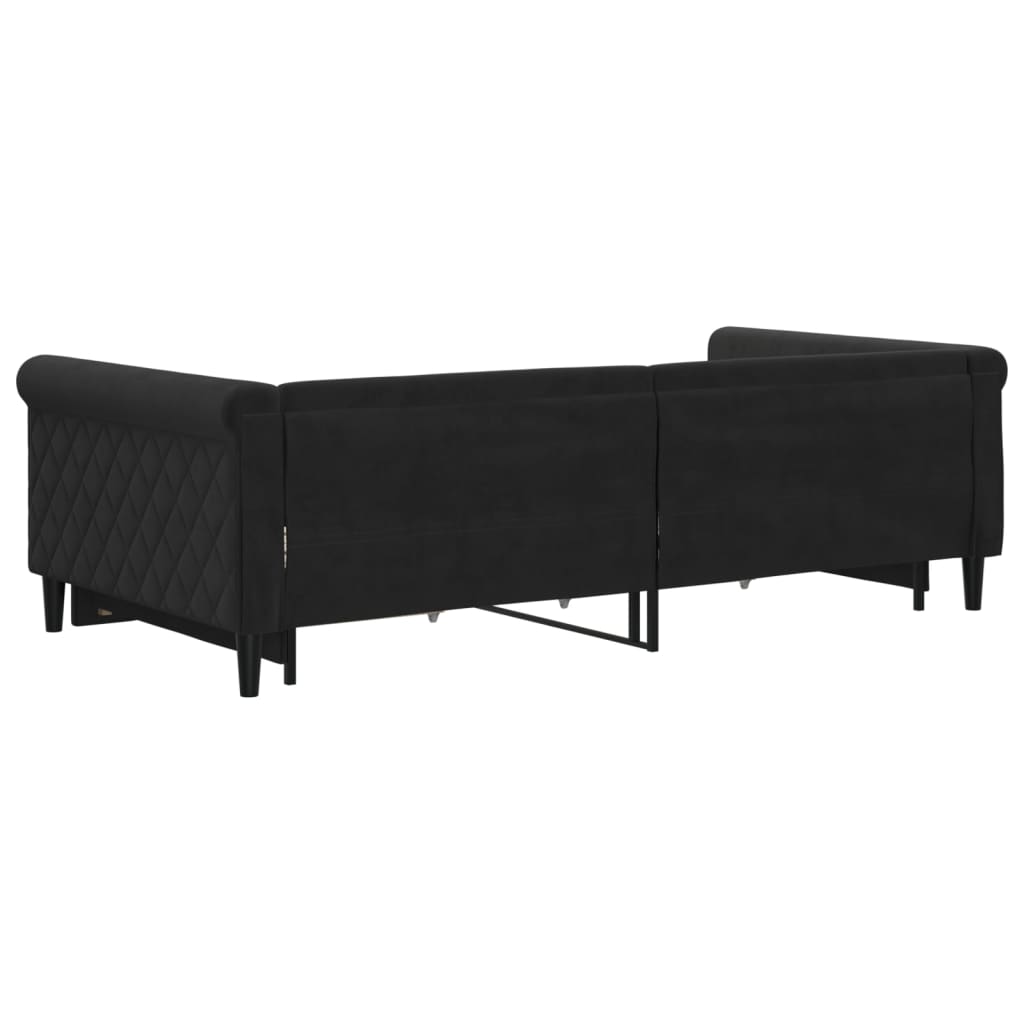 Fekete kihúzható bársony heverő fiókkal 100 x 200 cm 5