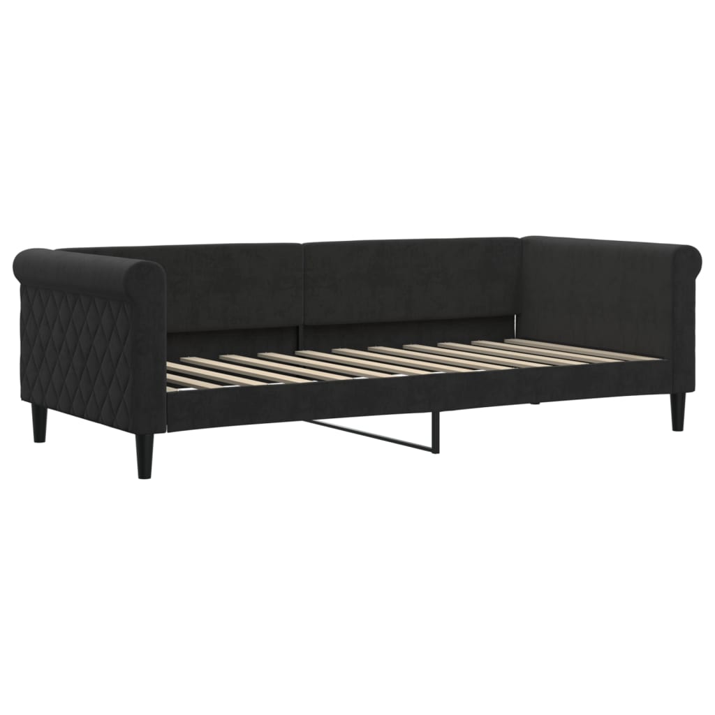 Fekete kihúzható bársony heverő fiókkal 90 x 200 cm 4