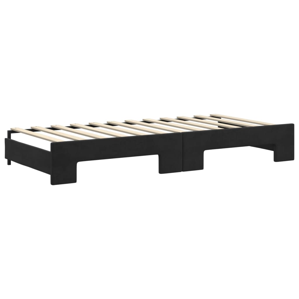 Fekete kihúzható bársony heverő fiókkal 90 x 200 cm 5