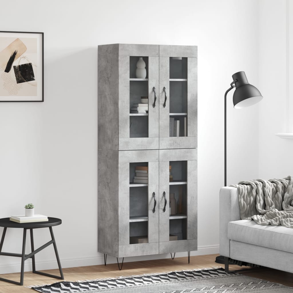 Betonszürke szerelt fa magasszekrény 69,5 x 34 x 180 cm
