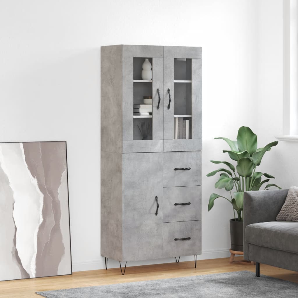 Betonszürke szerelt fa magasszekrény 69,5 x 34 x 180 cm