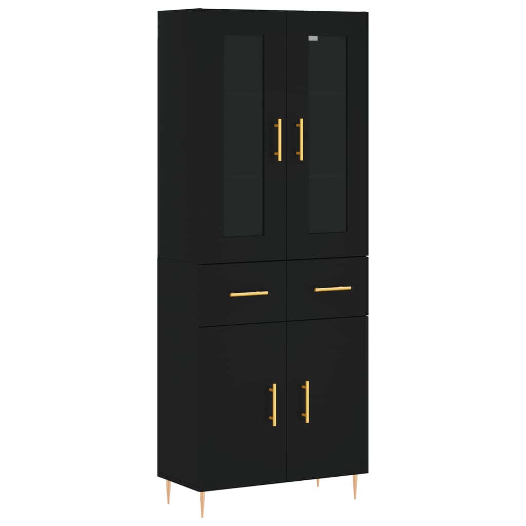 Fekete szerelt fa magasszekrény 69,5 x 34 x 180 cm 2