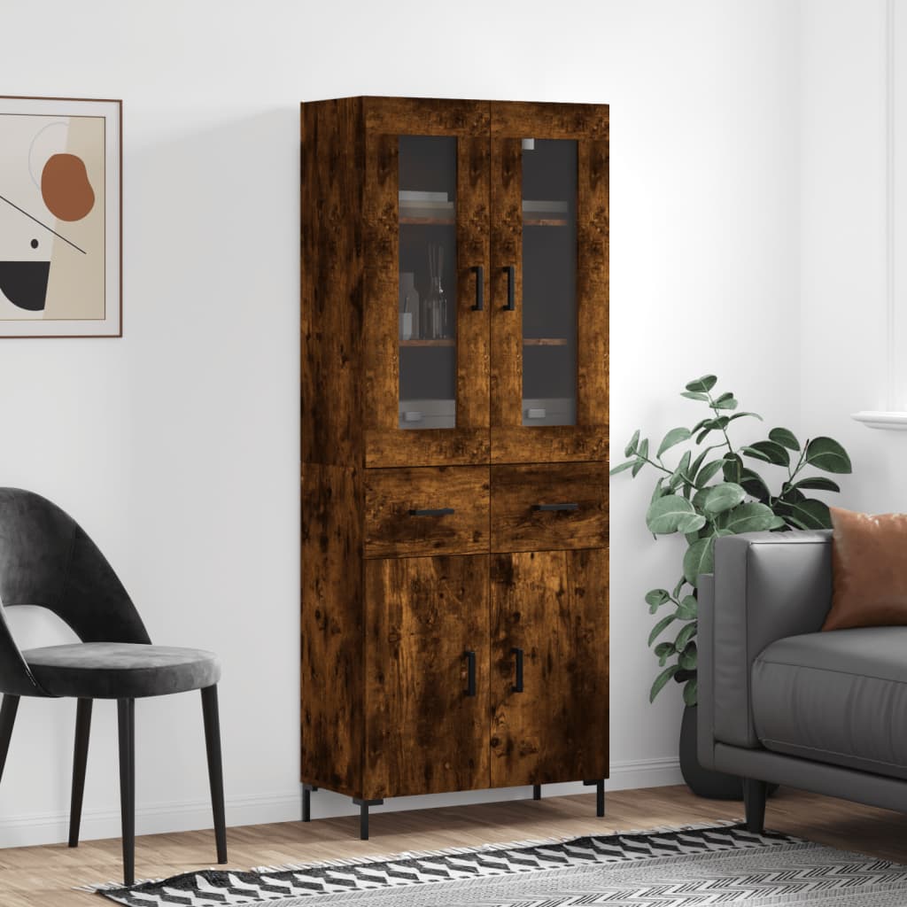 Füstös tölgy színű szerelt fa magasszekrény 69,5 x 34 x 180 cm