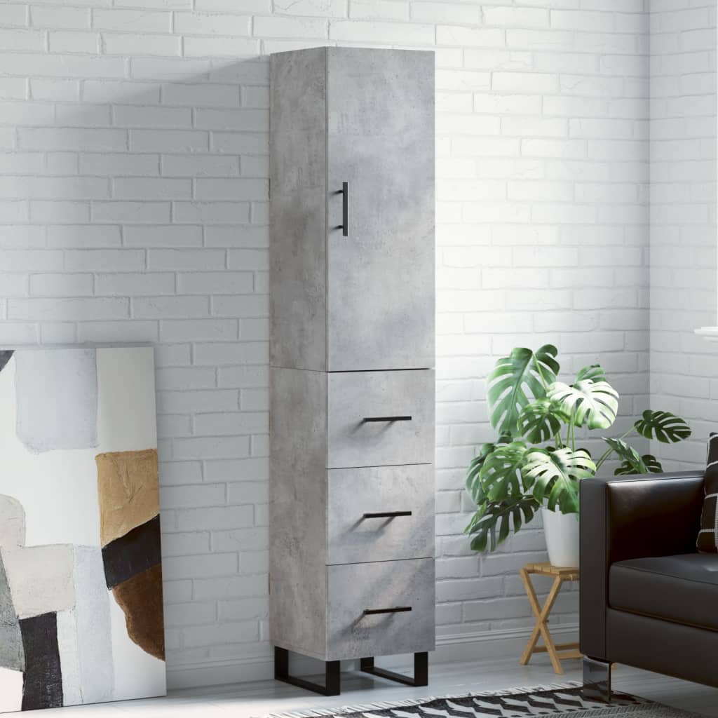 Betonszürke szerelt fa magasszekrény 34,5x34x180 cm