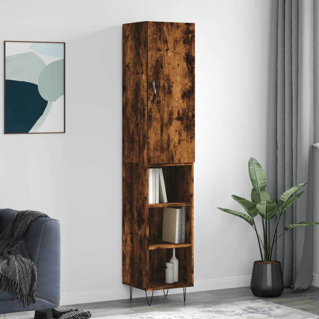 Füstös tölgy színű szerelt fa magasszekrény 34,5x34x180 cm