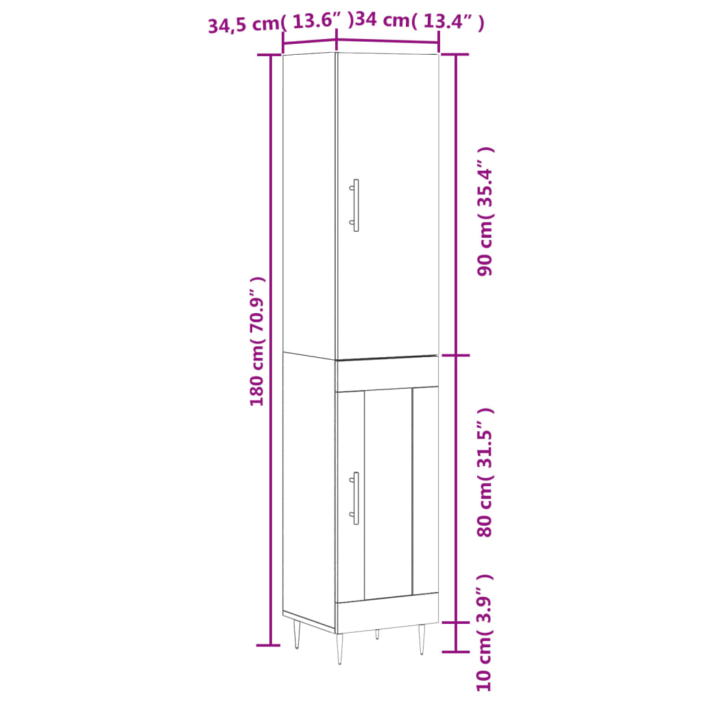 Betonszürke szerelt fa magasszekrény 34,5x34x180 cm 13