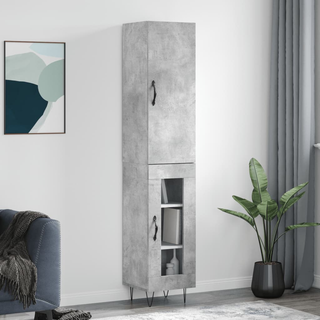 Betonszürke szerelt fa magasszekrény 34,5x34x180 cm