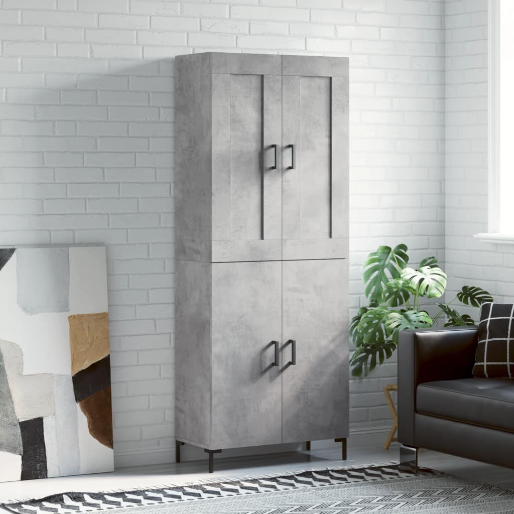 Betonszürke szerelt fa magasszekrény 69,5 x 34 x 180 cm