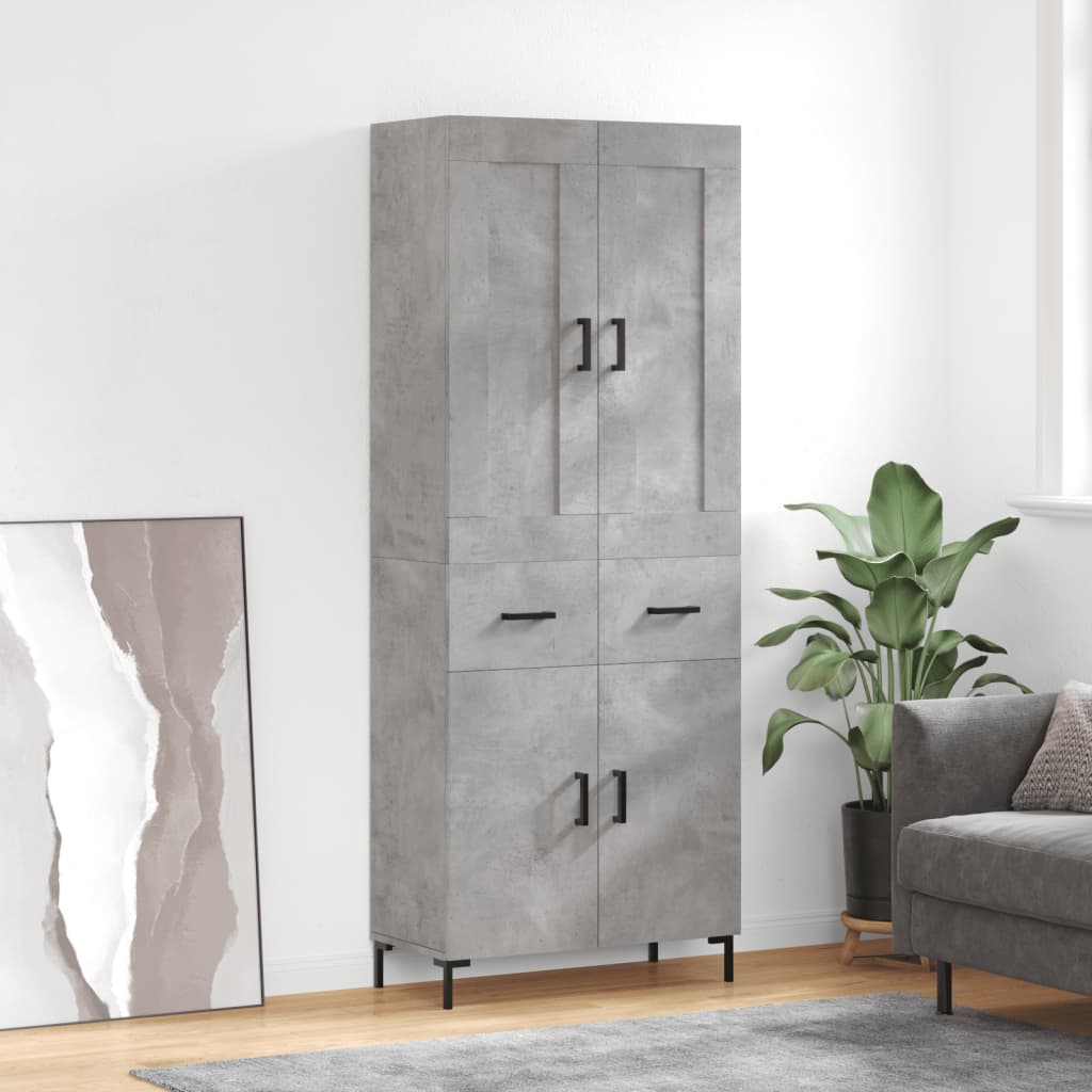 Betonszürke szerelt fa magasszekrény 69,5 x 34 x 180 cm