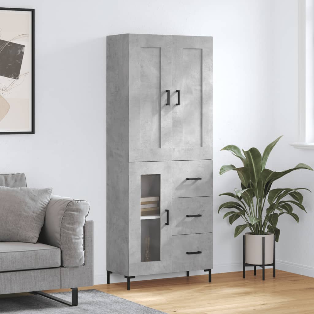 Betonszürke szerelt fa magasszekrény 69,5 x 34 x 180 cm