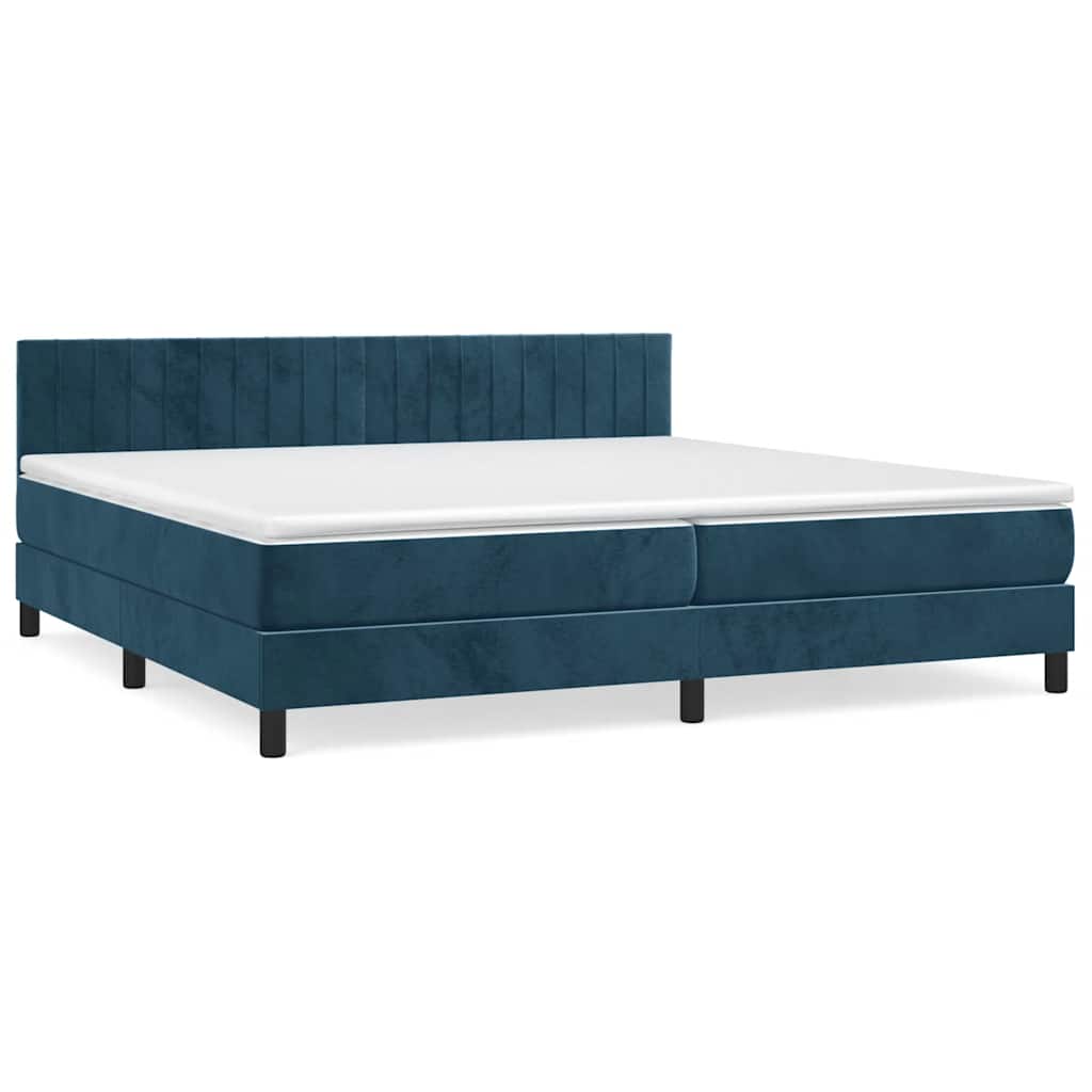 Sötétkék bársony rugós ágy matraccal 200x200 cm 2