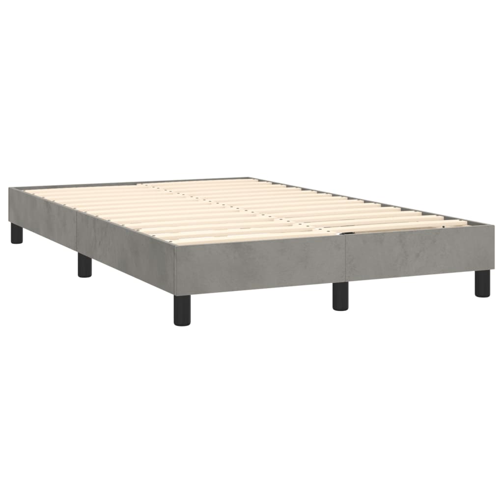 Világosszürke bársony rugós ágy matraccal 120 x 200 cm 4