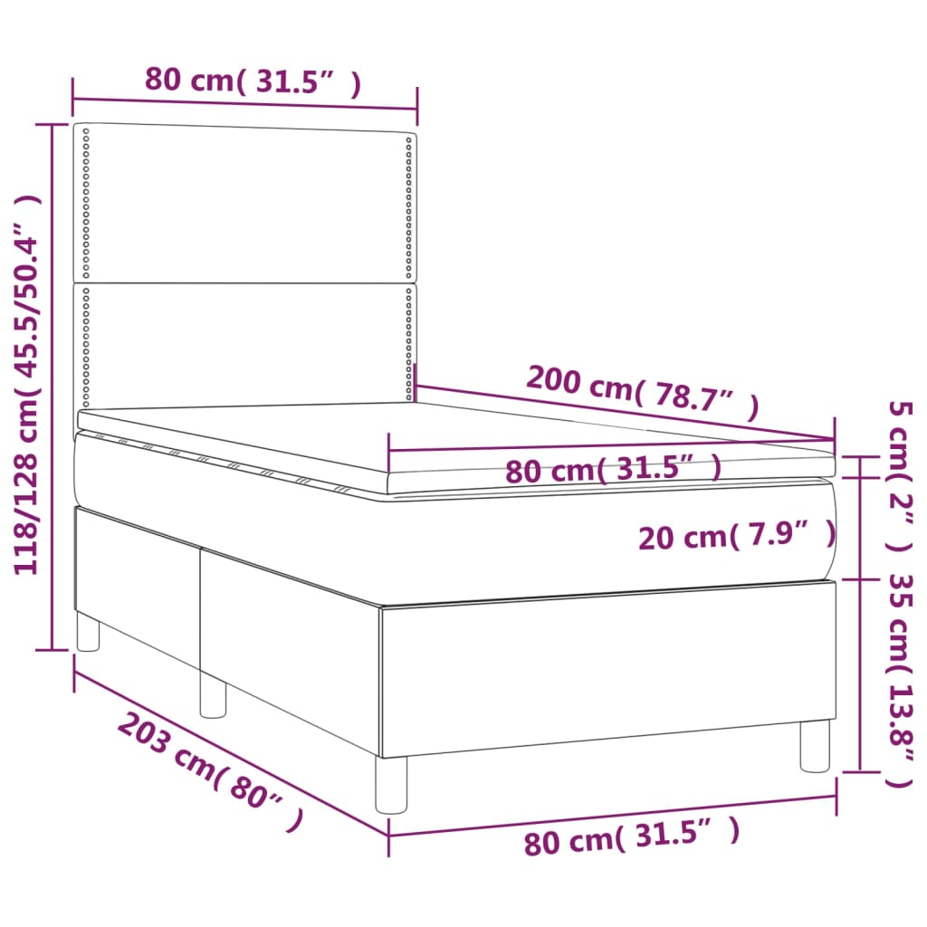 Fekete műbőr rugós ágy matraccal 80 x 200 cm 6