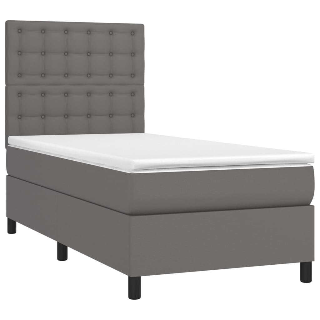 Szürke műbőr rugós ágy matraccal 90x190 cm 3