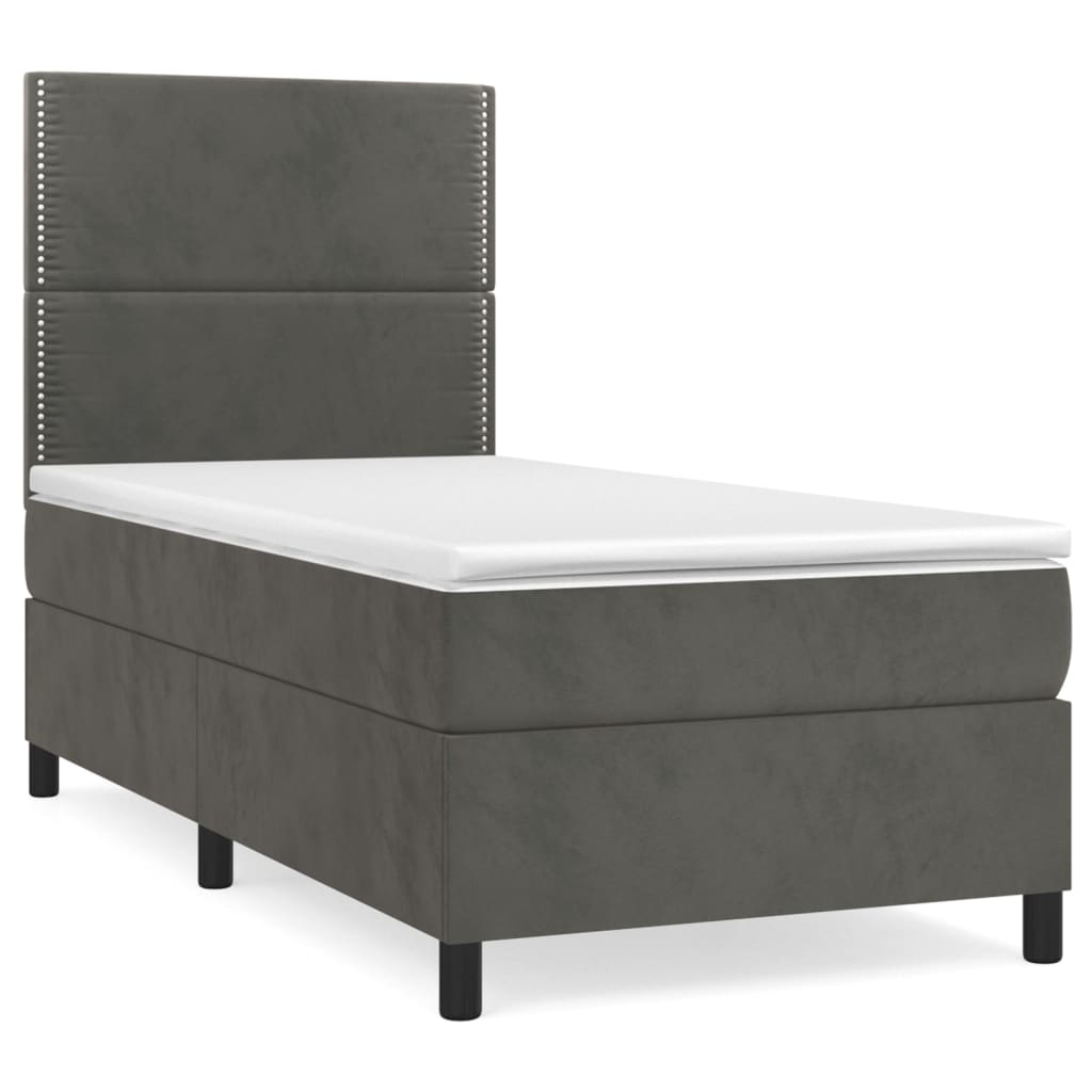 Sötétszürke bársony rugós ágy matraccal 90x190 cm 2