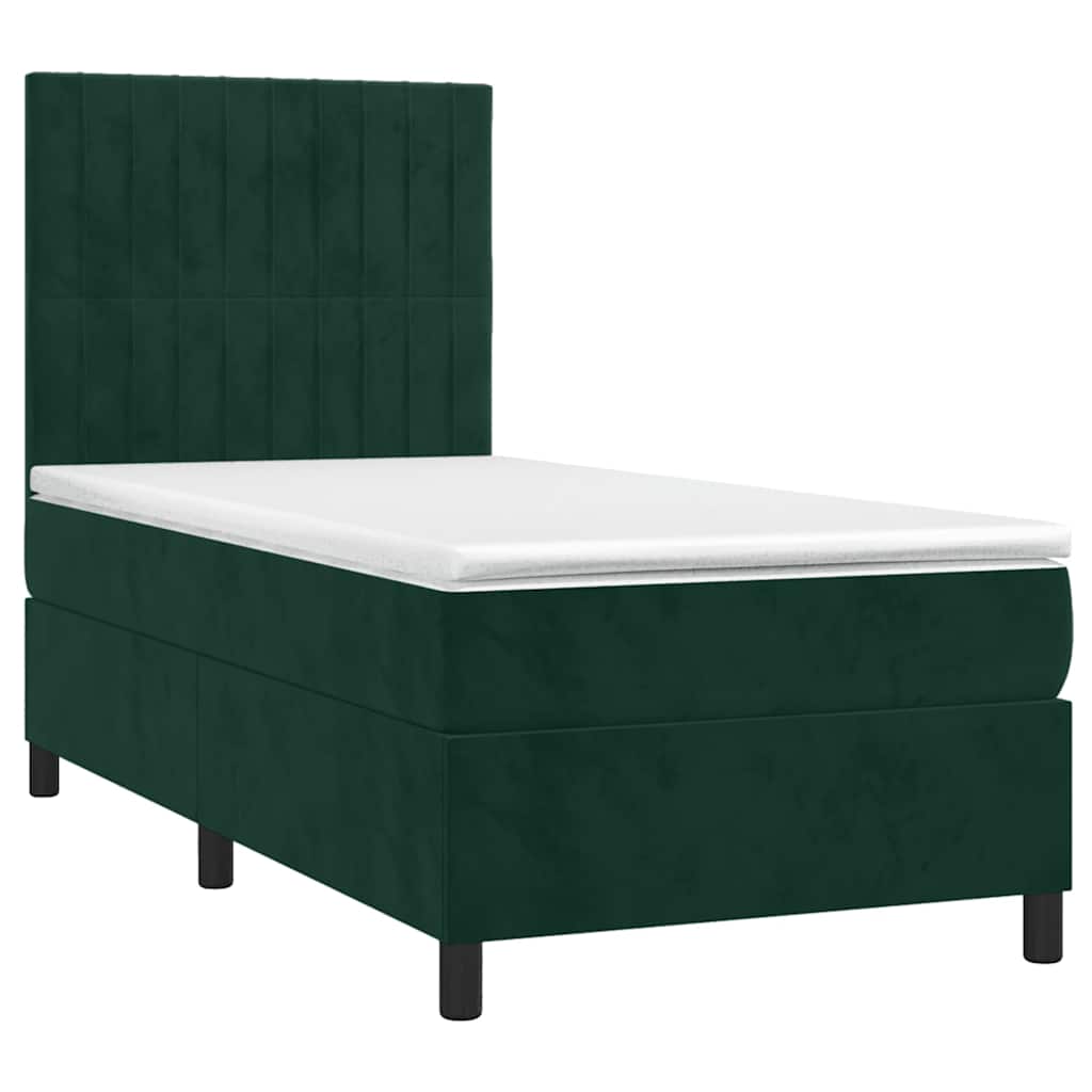 Sötétzöld bársony rugós ágy matraccal 100 x 200 cm 3