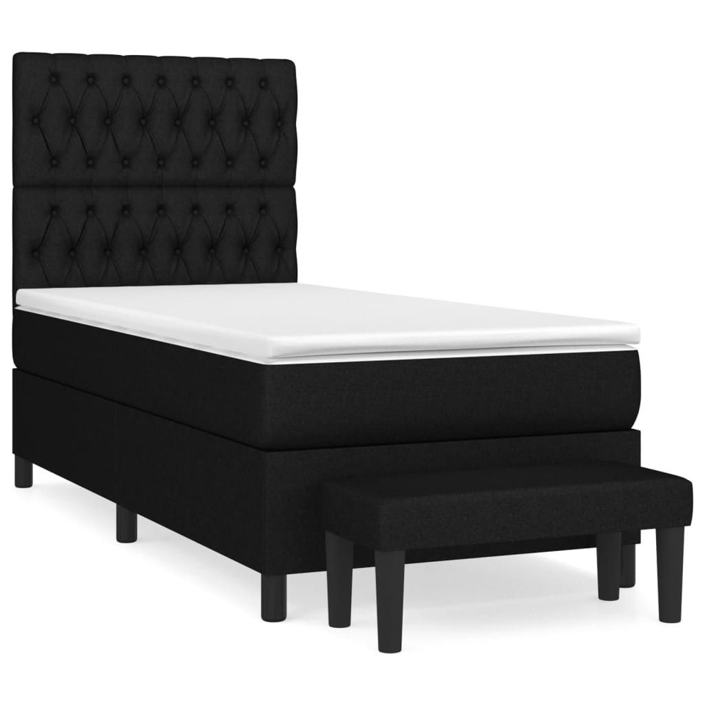 Fekete szövet rugós ágy matraccal 100 x 200 cm 2