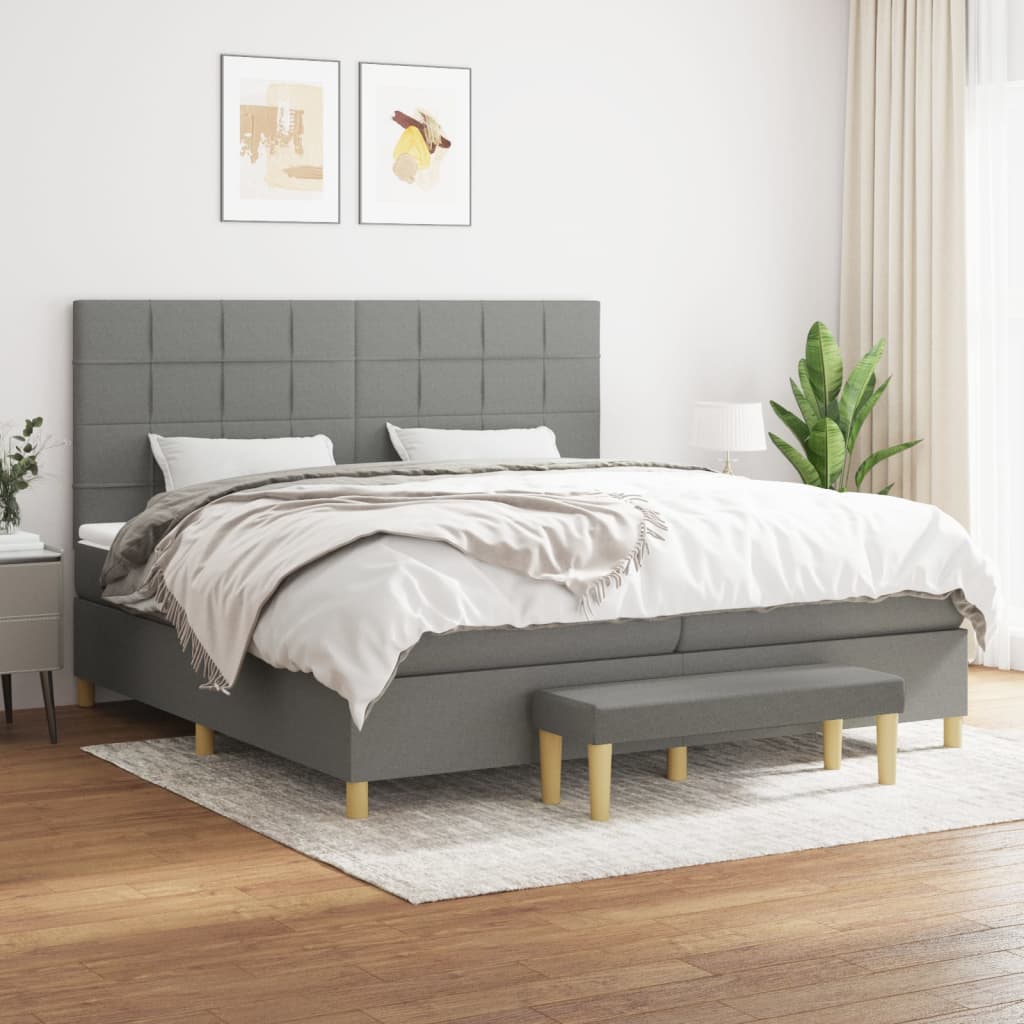 Sötétszürke szövet rugós ágy matraccal 200 x 200 cm