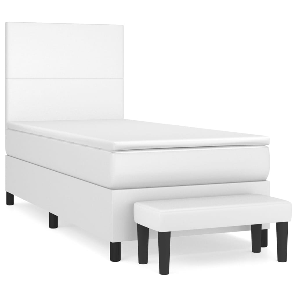 Fehér műbőr rugós ágy matraccal 80 x 200 cm 2