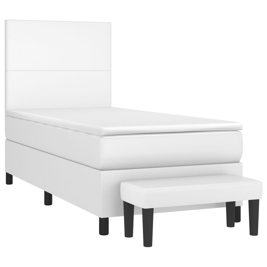 Fehér műbőr rugós ágy matraccal 100 x 200 cm 3