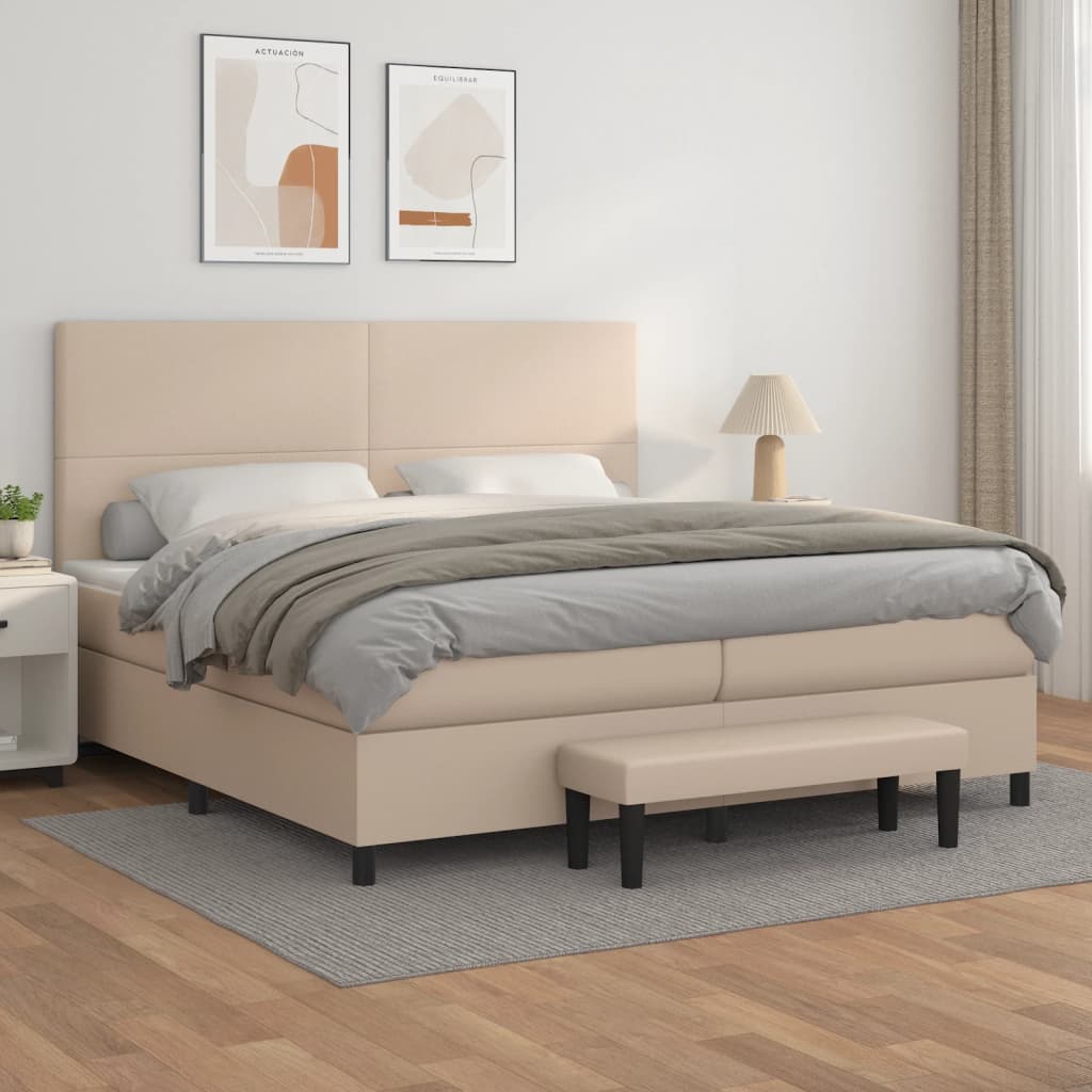 Cappuccino színű műbőr rugós ágy matraccal 200 x 200 cm