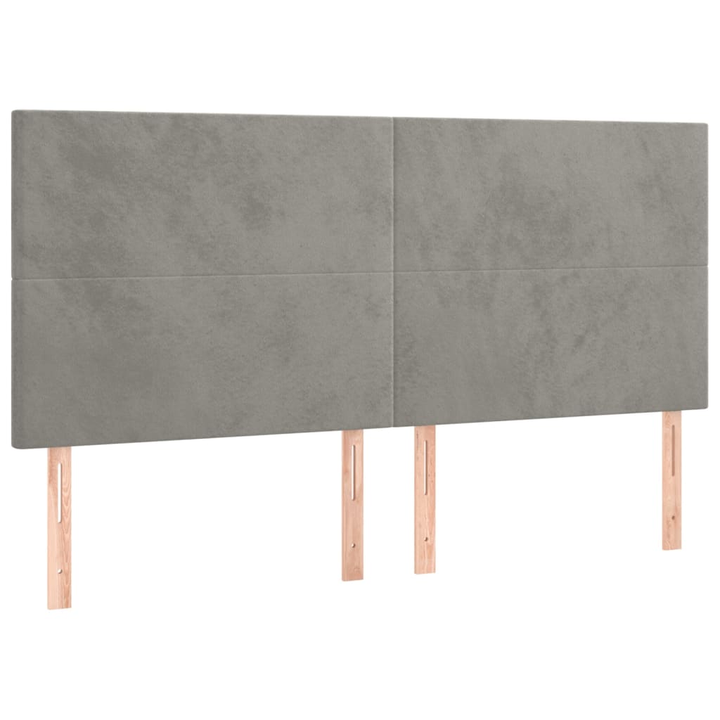 Világosszürke bársony rugós ágy matraccal 200x200 cm 5