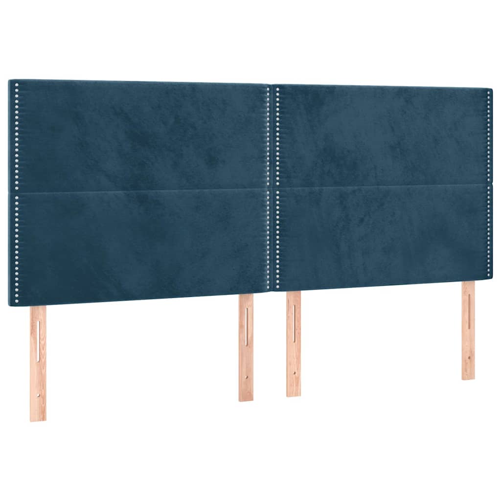 Sötétkék bársony rugós ágy matraccal 160x200 cm 5