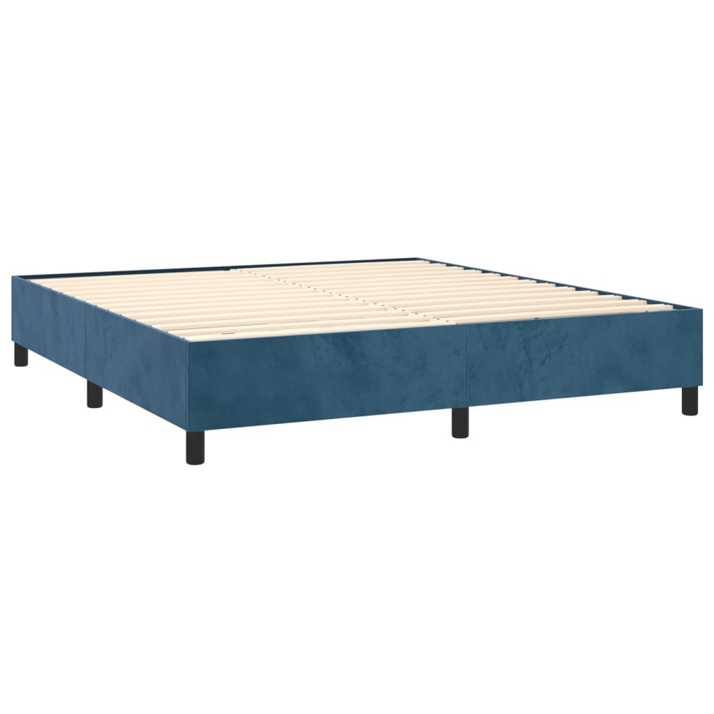Sötétkék bársony rugós ágy matraccal 200x200 cm 4