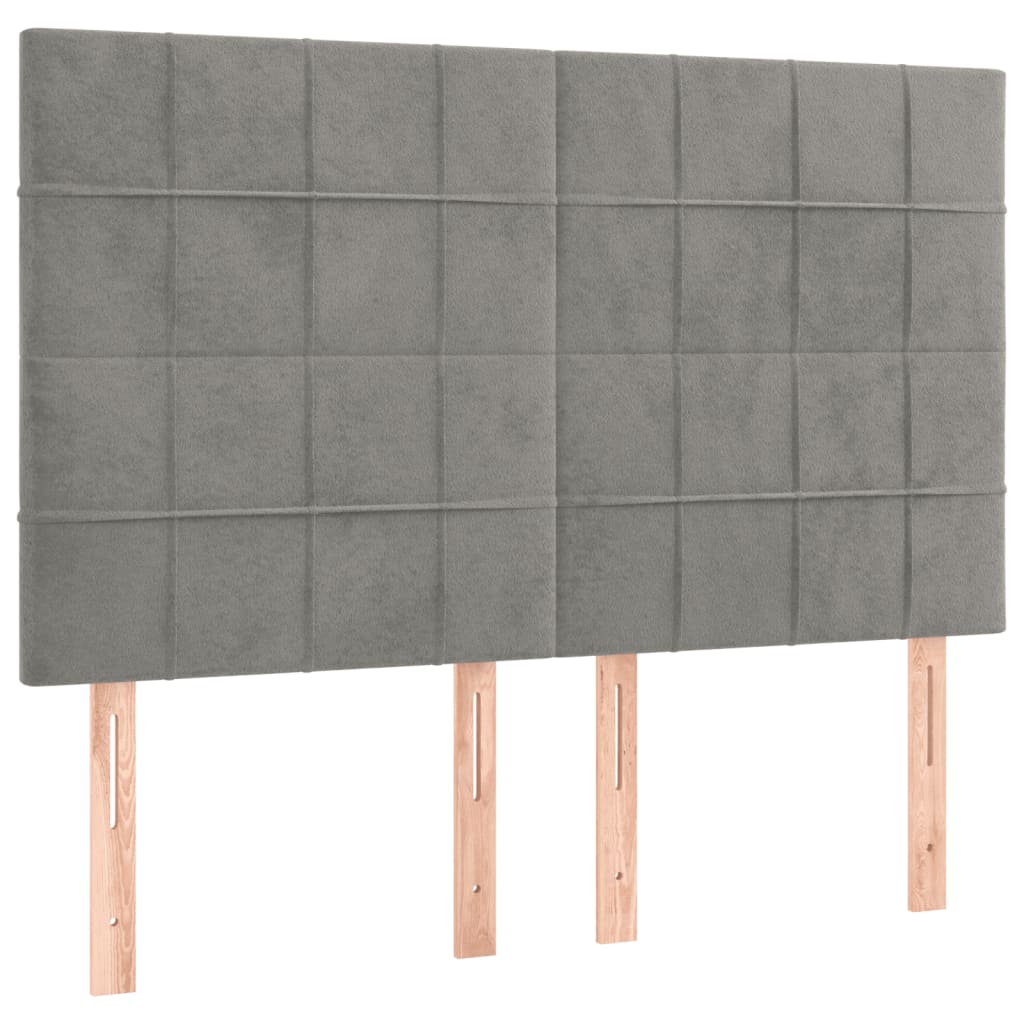 Világosszürke bársony rugós ágy matraccal 140x190 cm 5