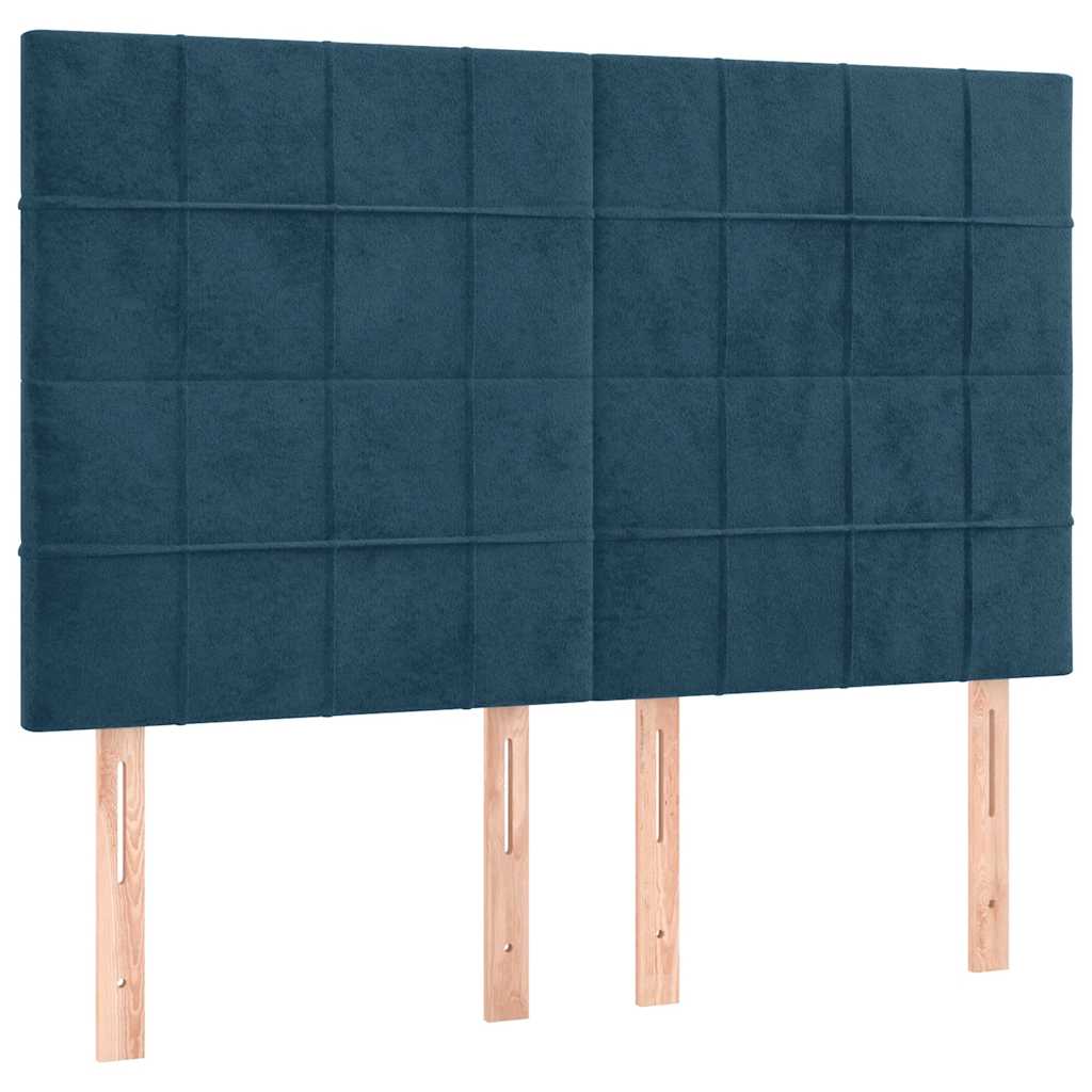 Sötétkék bársony rugós ágy matraccal 140x190 cm 5