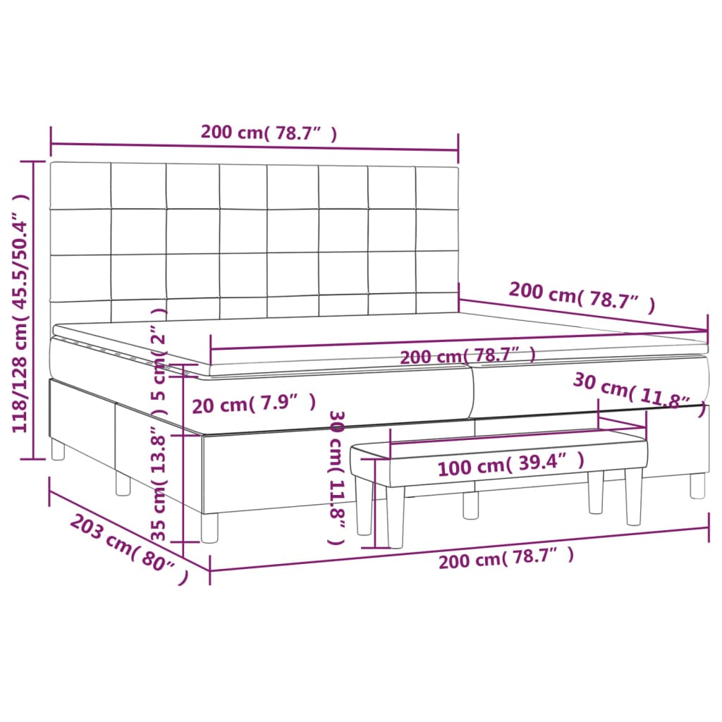 Sötétszürke bársony rugós ágy matraccal 200x200 cm 8