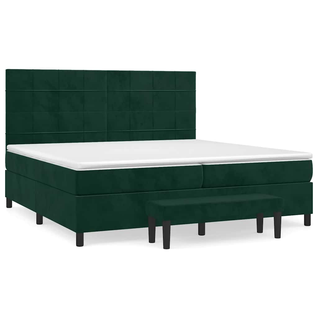 Sötétzöld bársony rugós ágy matraccal 200x200 cm 2