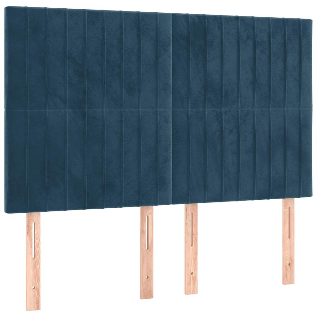 Sötétkék bársony rugós ágy matraccal 140x190 cm 5