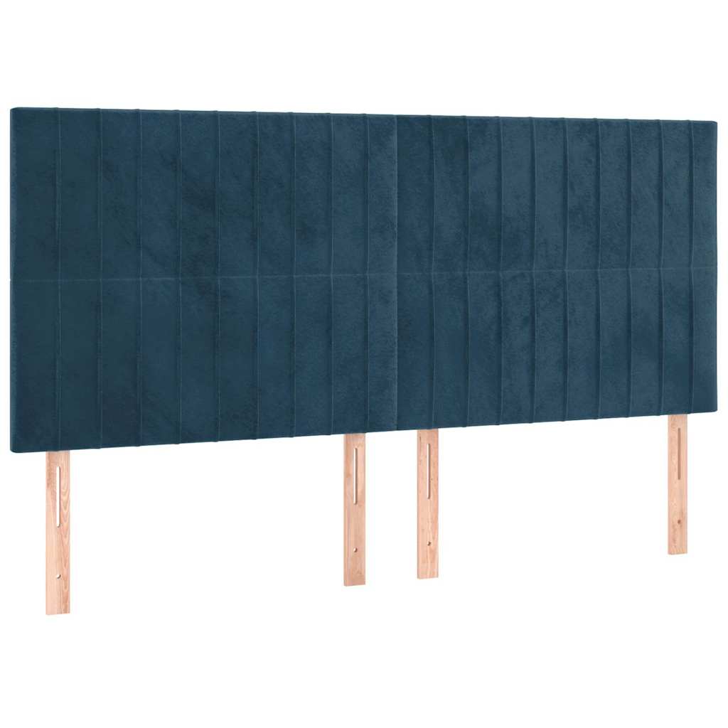 Sötétkék bársony rugós ágy matraccal 160x200 cm 5