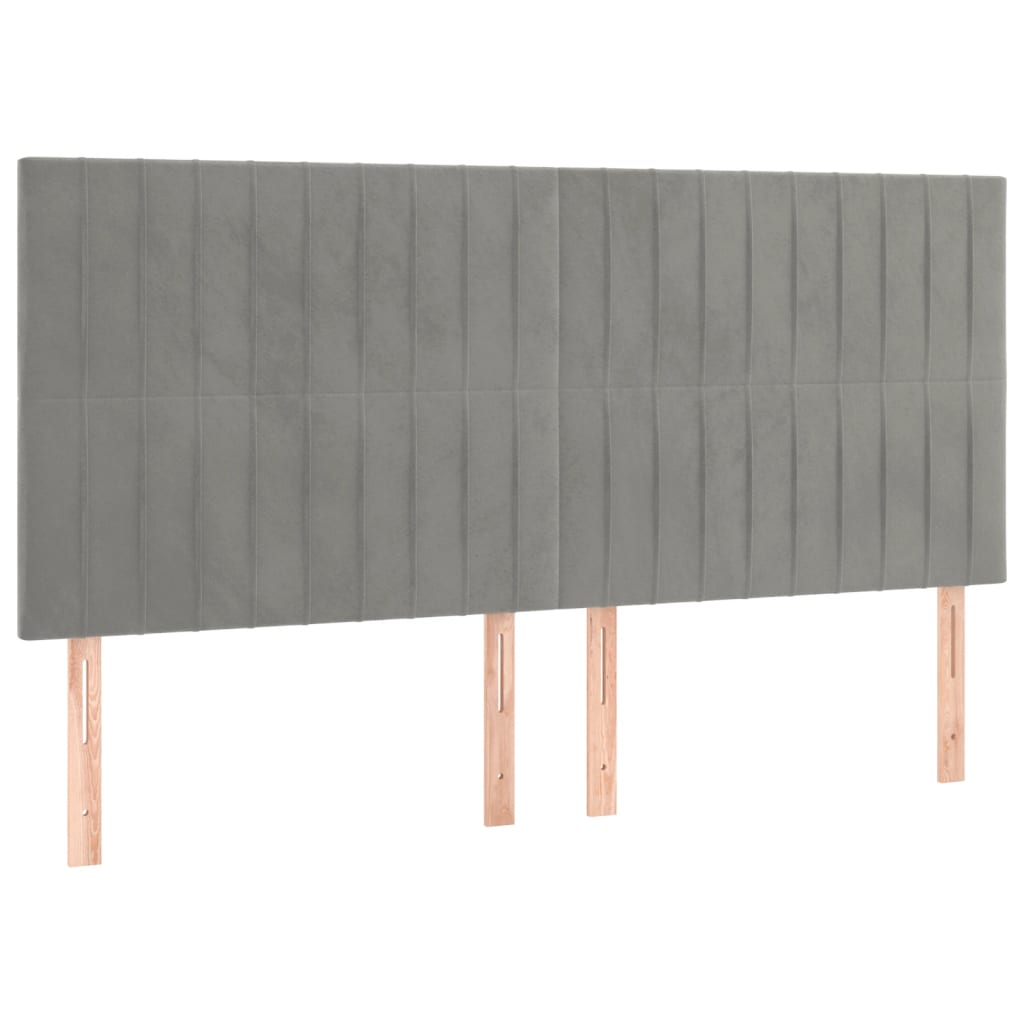 Világosszürke bársony rugós ágy matraccal 180x200 cm 5