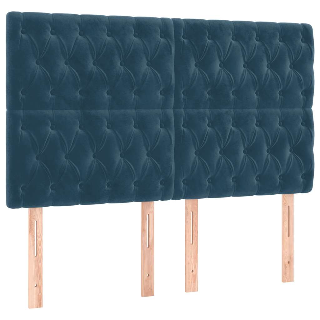 Sötétkék bársony rugós ágy matraccal 140x190 cm 5