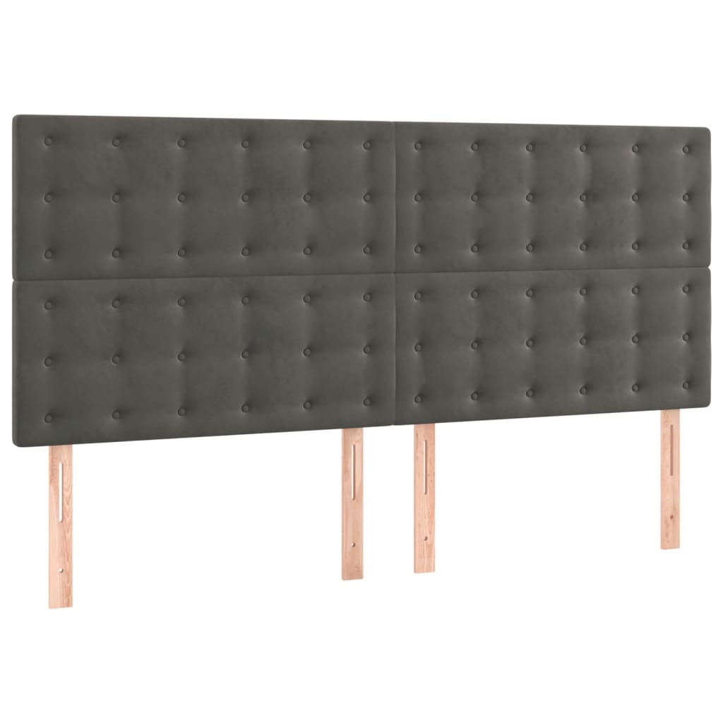 Sötétszürke bársony rugós ágy matraccal 160x200 cm 5