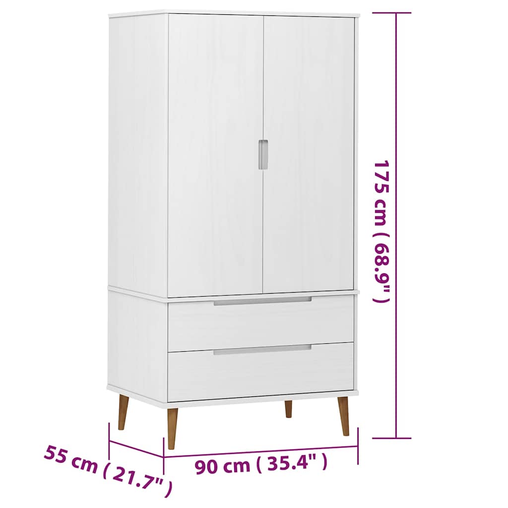 MOLDE fehér tömör fenyőfa gardrób 90 x 55 x 175 cm 8