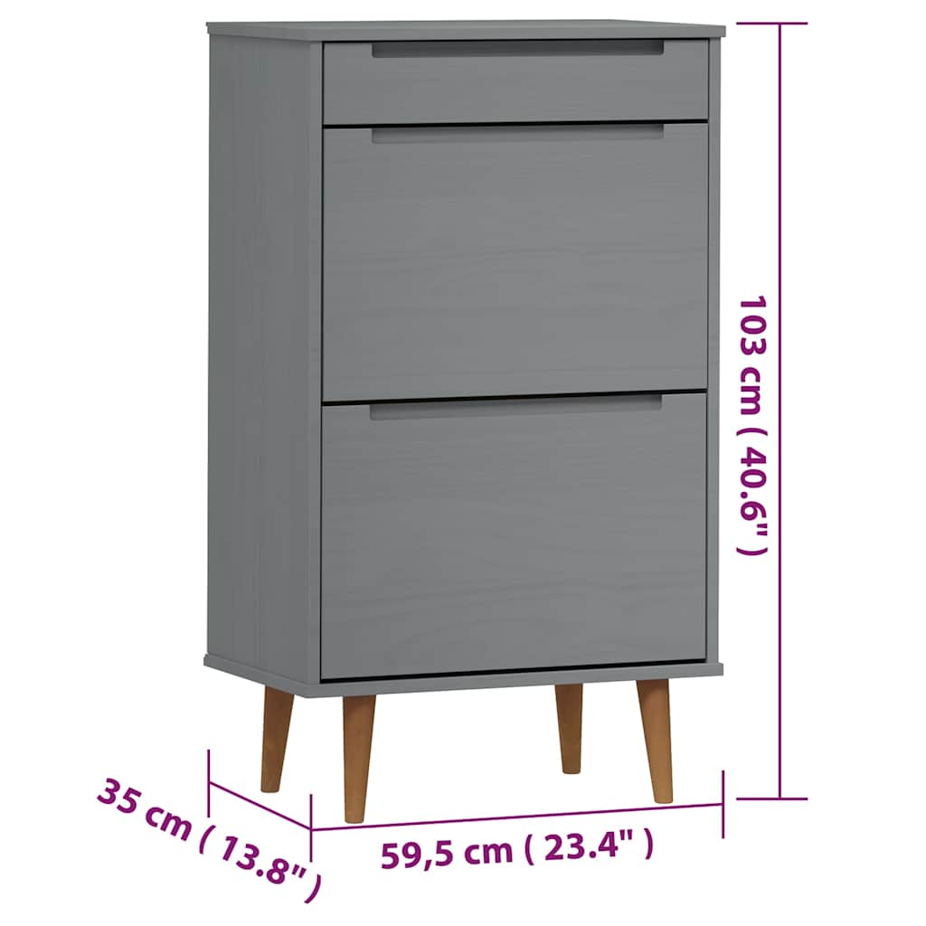 MOLDE szürke tömör fenyőfa cipőszekrény 59,5 x 35 x 103 cm 8