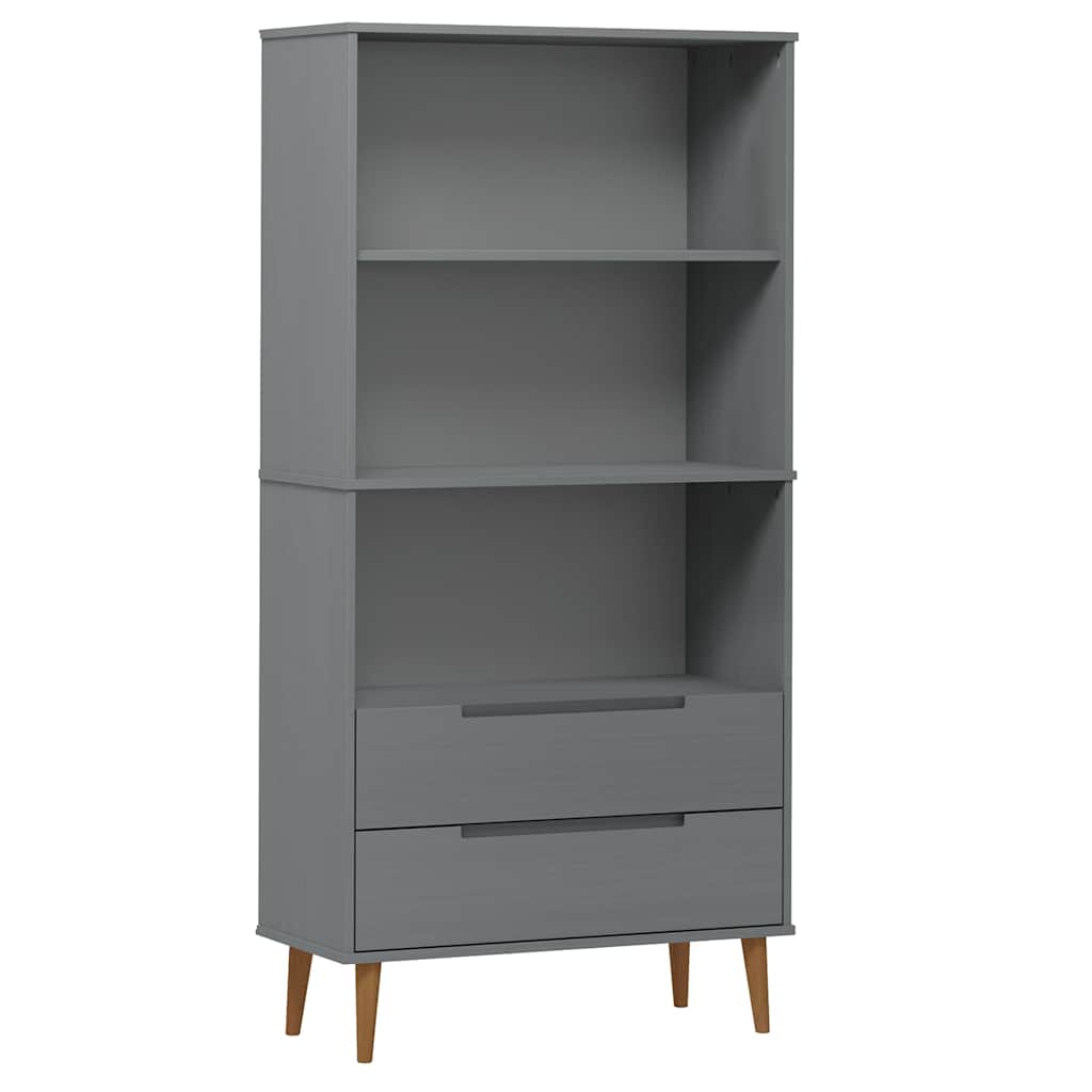 MOLDE szürke tömör fenyőfa könyvszekrény 85 x 35 x 170,5 cm 2